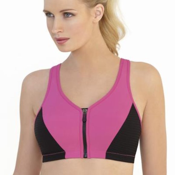 Glamorise SPORT Bra 40B (HIGH-IMPACT) Wicks! (RACERBACK) T-Back Zip-Up PINK New - Picture 9 of 16